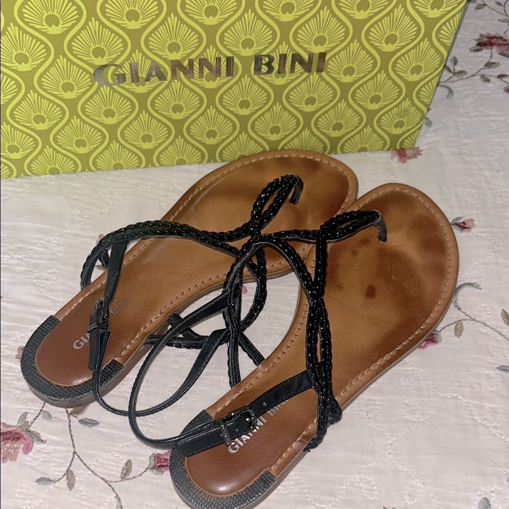 GIANNI BINI Black LEATHER Sandals🖤VERY GOOD CONDITION! Style: AMALYA Size 9 - Picture 2 of 8